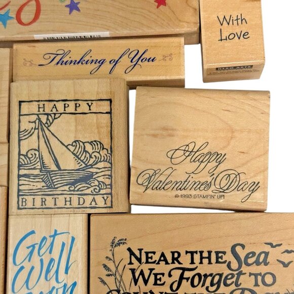 Lot of 19 Assorted Rubber Stamps Mixed Themes Wood Mounted Crafting Art Projects - Picture 7 of 8